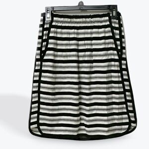 LOFT Petites Black White Striped Elastic Waist Mini Skirt with Pockets Small P